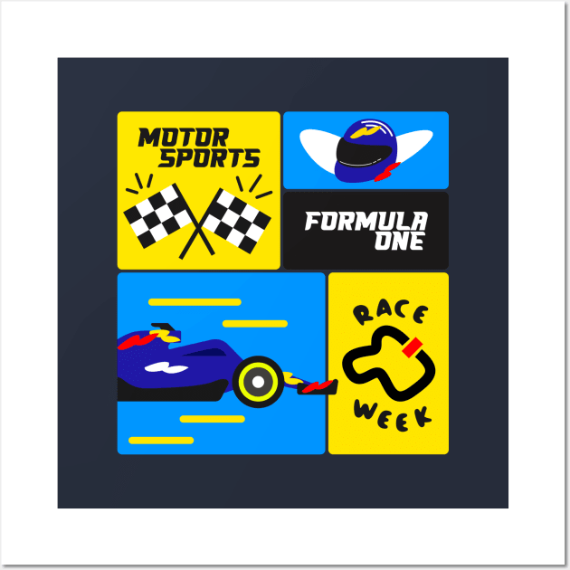 Formula one racing week motor sports blue red and yellow Wall Art by nancysroom